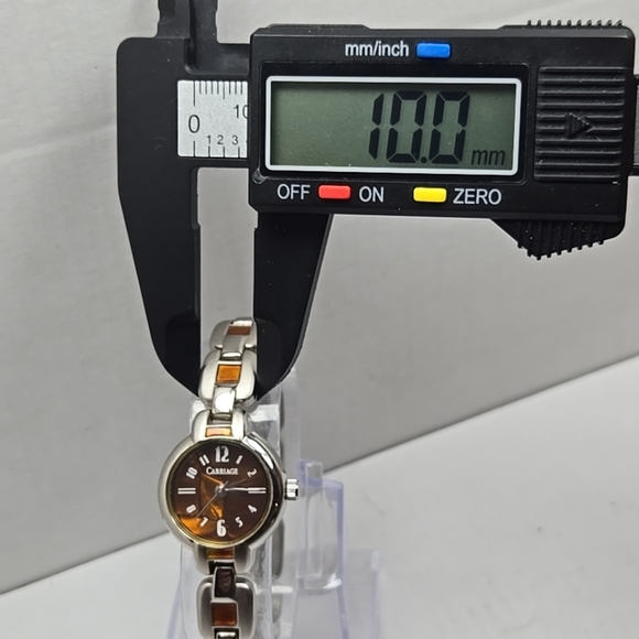 Womens Carriage By Timex Quartz Watch Silver Tone Amber Brown MOP New Battery - Picture 5 of 9